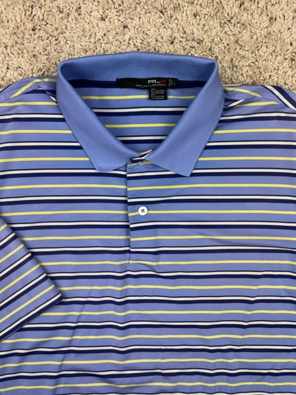 RLX Ralph Lauren Men Golf Polo Shirt Blue Yellow Striped Short Sleeve Large